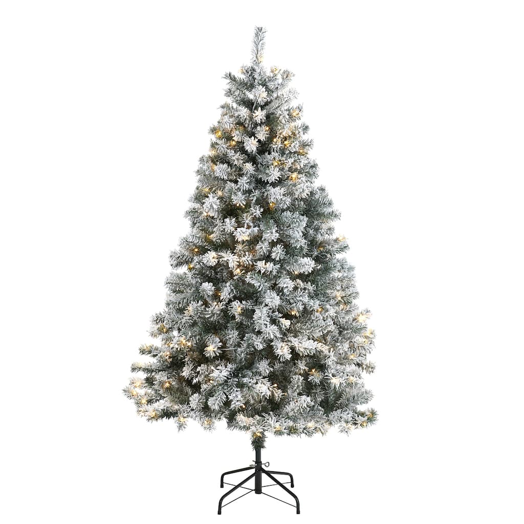 6ft. Flocked Spruce Artificial Christmas Tree with 250 Clear LED Lights - Elegant Winter Wonderland X-Mas Glow