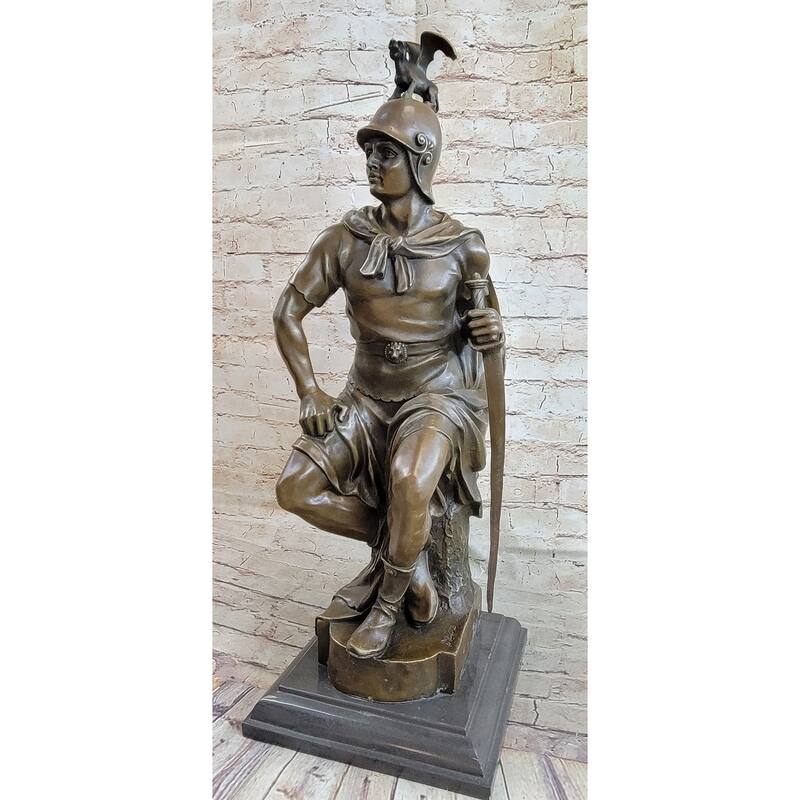 King Arthur Seated Ancient Warrior W/ Sword Griffon Helmet Bronze Statue Sculpture Decor