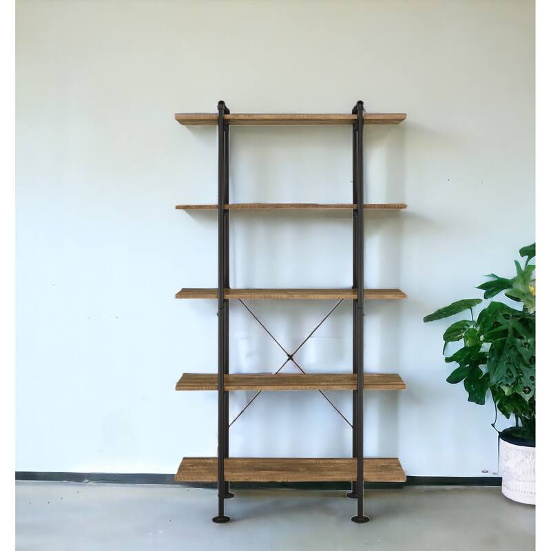 73inch Brown and Black Metal Five Tier Etagere Bookcase - Brown