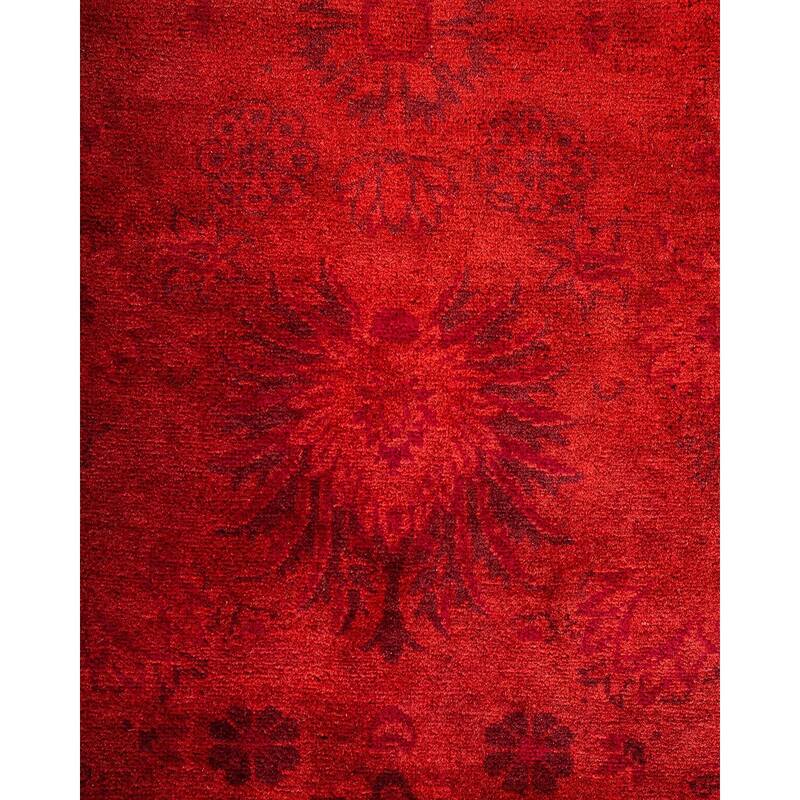 Overton Hand Knotted Wool Vintage Inspired Modern Contemporary Overdyed Red Area Rug - 8' 3" x 14' 10"