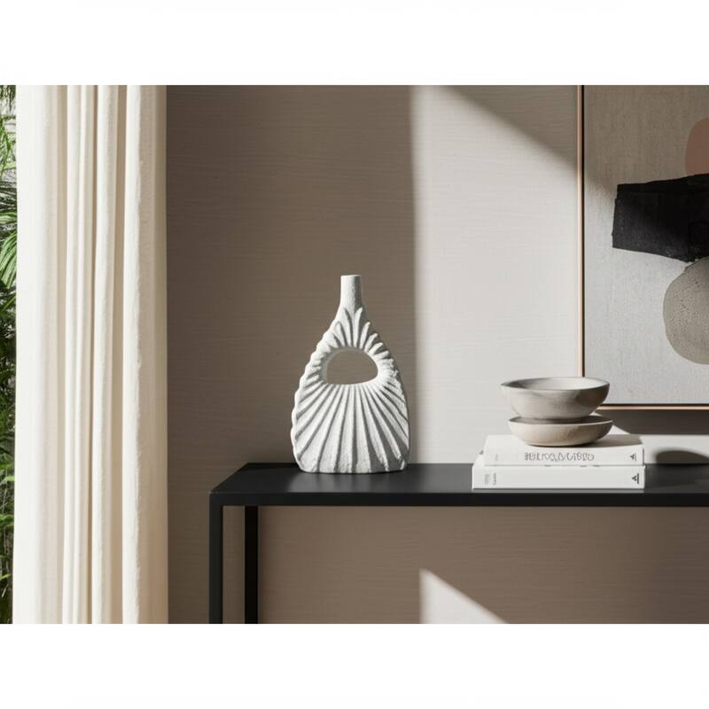 Pottery Vase Sculptural Open Center for Decorative Table Accent