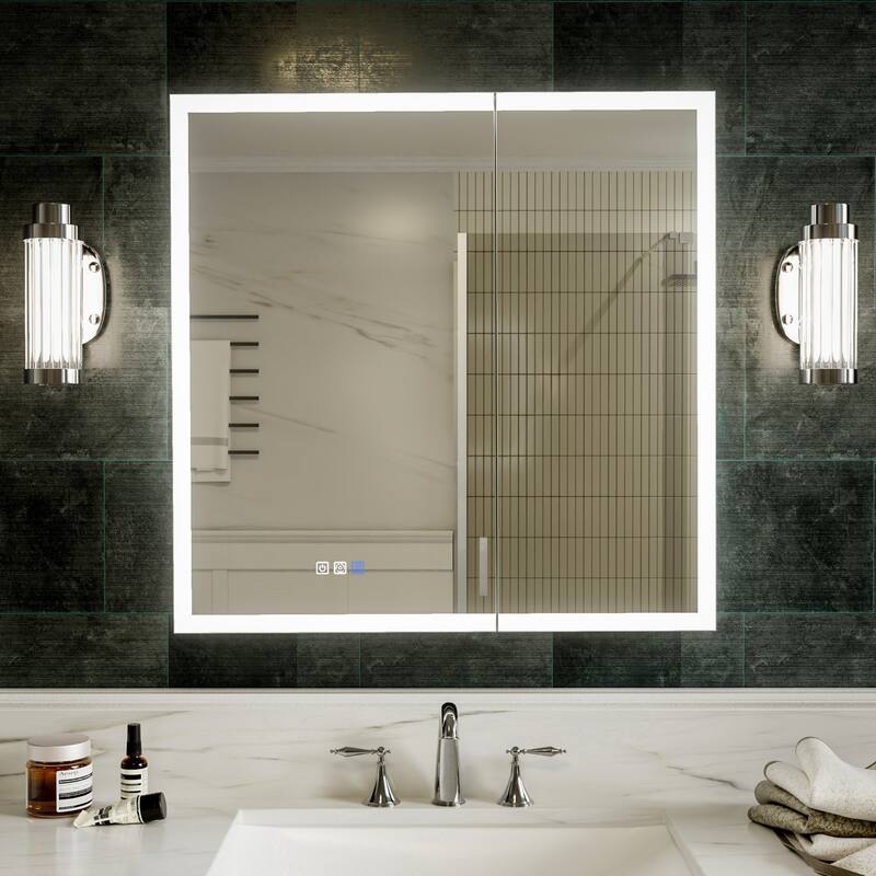 Modland 24"-30"W x 30"H LED Bathroom Medicine Cabinet with Mirror Anti-Fog,Surface or Recessed Mount - 30X30