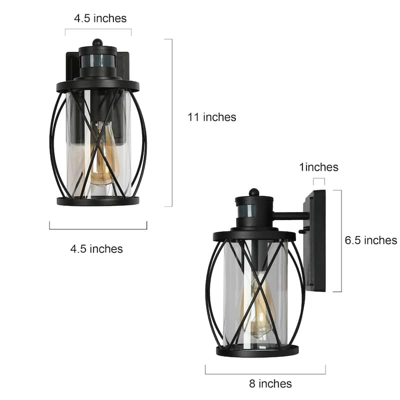 Waterproof Motion Sensor Outdoor Wall Lantern Lights Non-Solar Wall Cage Lamp for Garage Porch Front Door