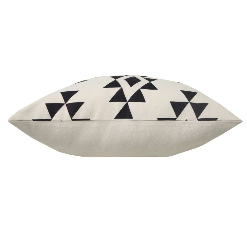 20" Black and Cream Geometric Square Outdoor Patio Throw Pillow