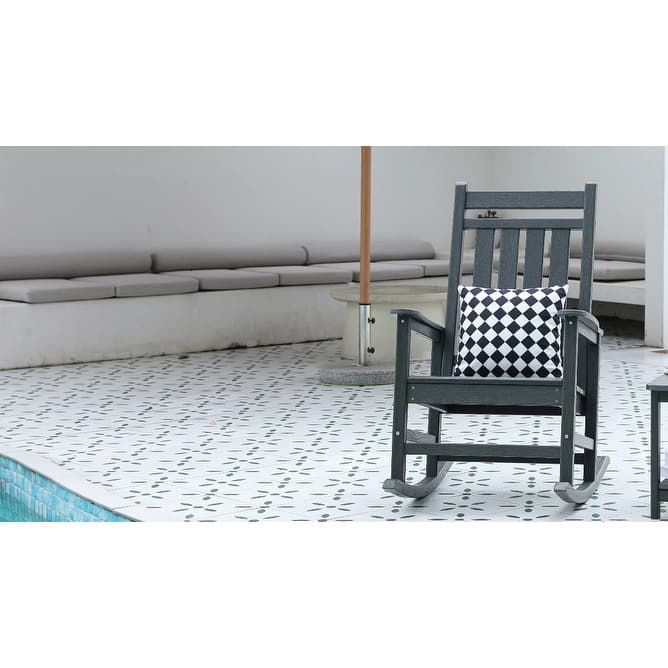 Oversized Rocking Chair with Wood-Texture, Outdoor Rocking Chair for Adults, All Weather Resistant Porch Rocker for Lawn Garden