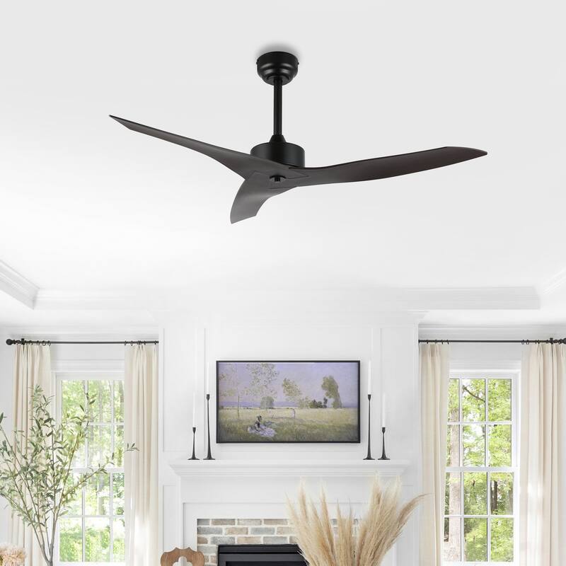 Sully 50" Modern Minimalist Iron/Plastic Mobile-App/Remote-Controlled 6-Speed Razor Ceiling Fan, by JONATHAN Y