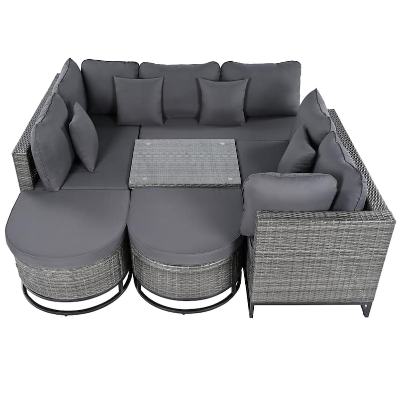 7 Pieces Outdoor Wicker Sofa Set