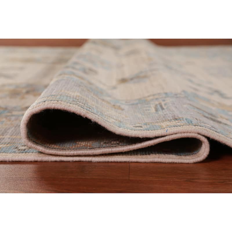 Hand Knotted Oriental 100% Wool Carpet Transitional All-Over Beige & Ivories Oushak Area Rug - 9' 0'' X 6' 1''