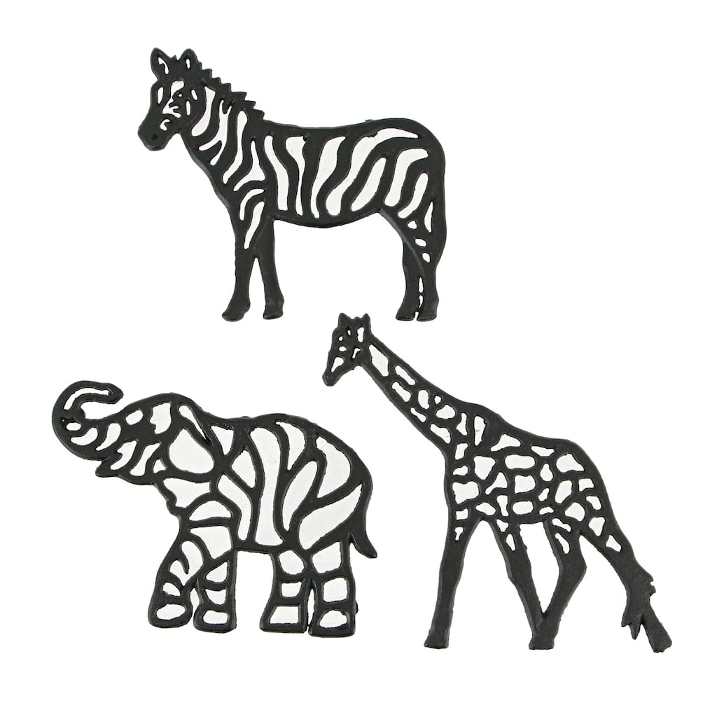 Zeckos Black Cast Iron Safari Animal Kitchen Trivets (Set Of 3) - 0.5 X 9.5 X 8.75 inches