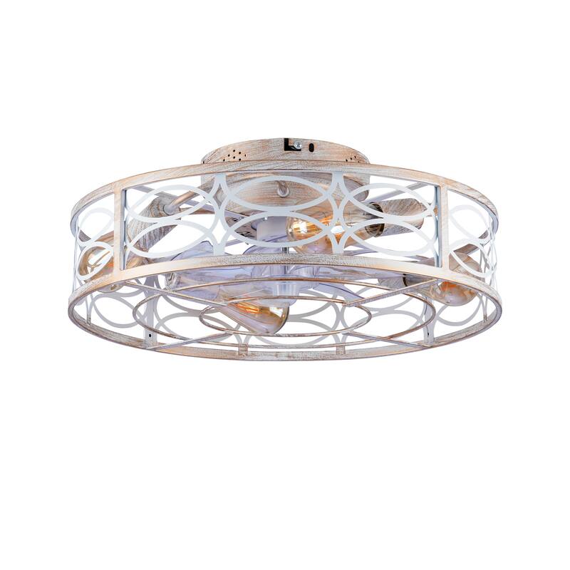 20" Caged Ceiling Fans with Lights,Bladeless Ceiling Fan 6 Speed Reversible with Remote Control,Flush Mount Caged Ceiling Fan