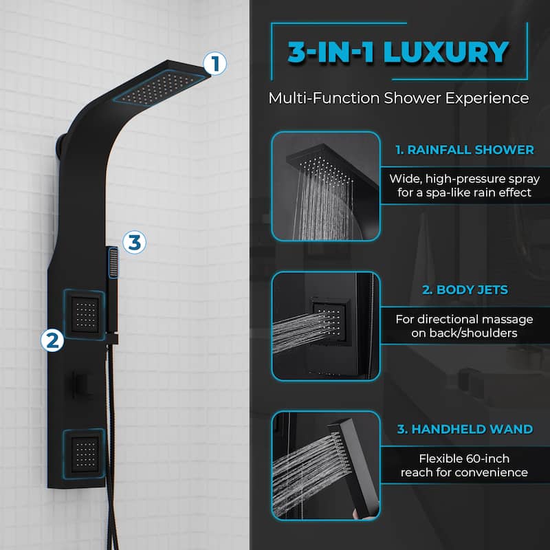 Aura 2-Jetted Shower Panel with Heavy Rain Shower & Spray Wand