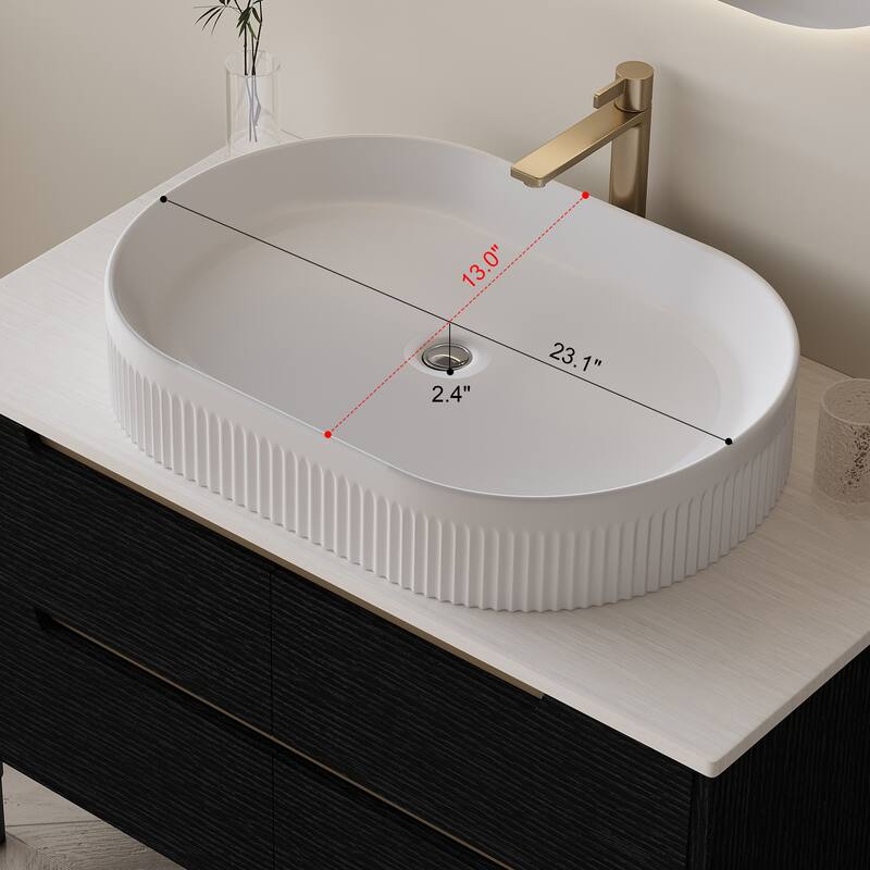 36" Bathroom Vanity with Integrated Ceramic Sink, Freestanding or Wall Mounted, 4 Soft-Close Drawers & Adjustable Metal Legs