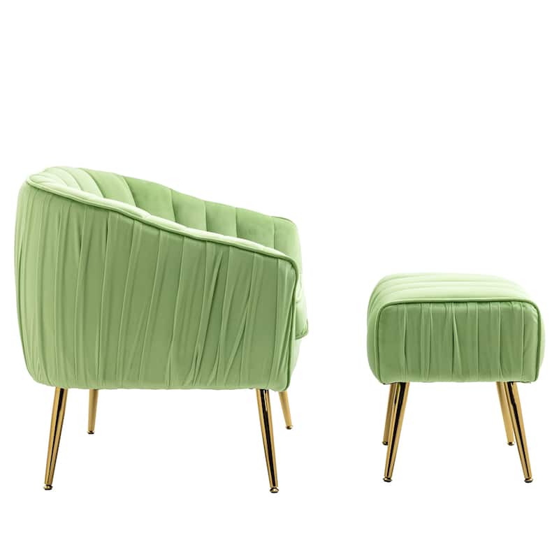 Velvet Accent Chair with Ottoman