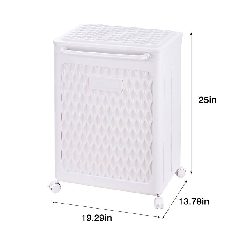 VECELO Rolling Laundry Basket L Size White Laundry Basket with Universal Wheels Handle and Lid for Laundry Room and Bathroom