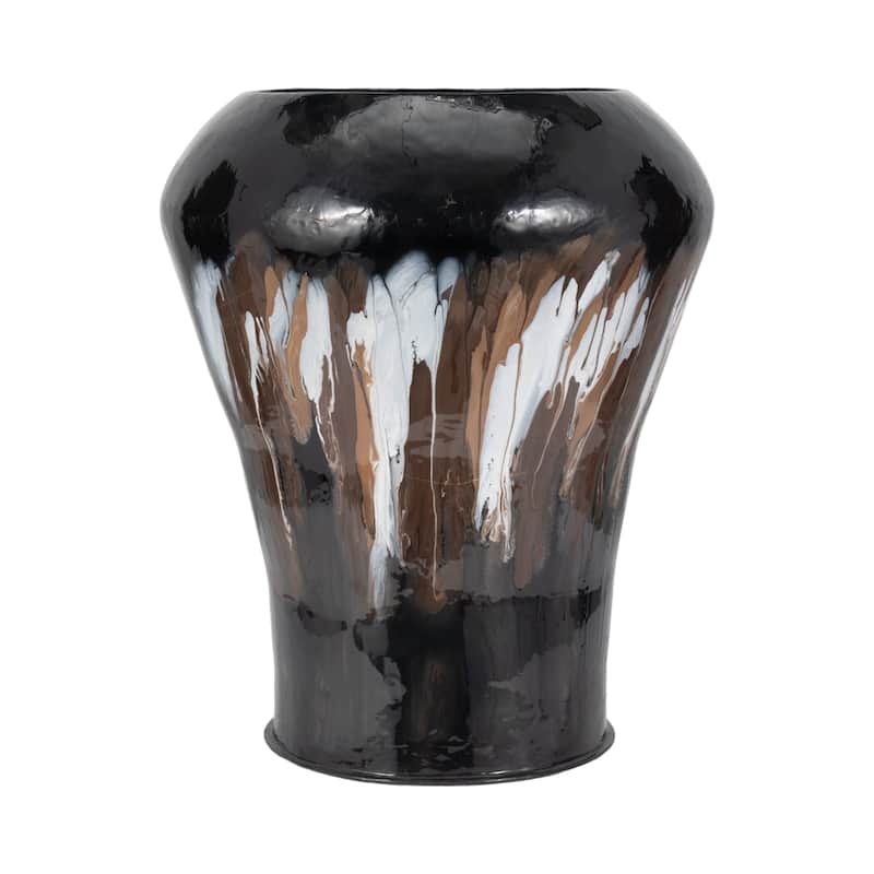 25"Hx20" Diameter, Iron Oval Stain Vase, Black Finish with Metallic Details, Decorative Vase for Floral Arrangements,
