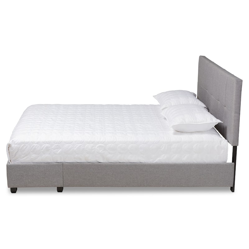 Queen Size Storage Bed with Drawers - Fabric Upholstered Platform Bed Frame - Grey, 2 Drawer