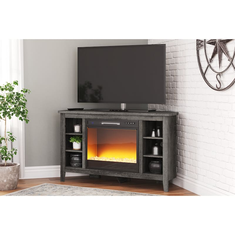 Signature Design by Ashley Arlenbry 48" Corner TV Stand with Electric Fireplace - 48"W x 15.75"D x 28.5"H - Grey