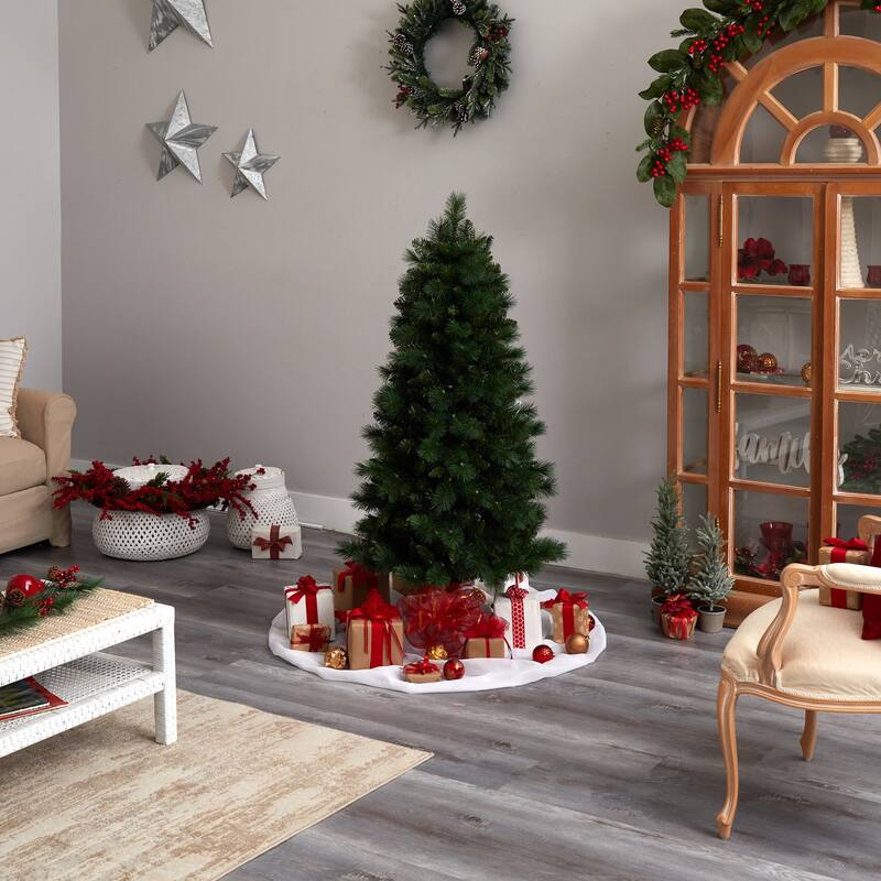 5Ft Slim Artificial Christmas Tree with Lights - Pre-Lit Holiday Decor, Realistic Pine Tree, Indoor Xmas Tree - Green - 60
