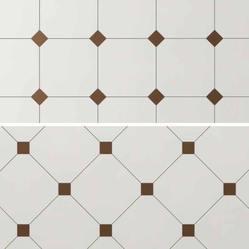 Merola Tile Vaudeville Octagon Nacar with Taco Marron 7-7/8" x 7-7/8" Porcelain Floor and Wall Tile