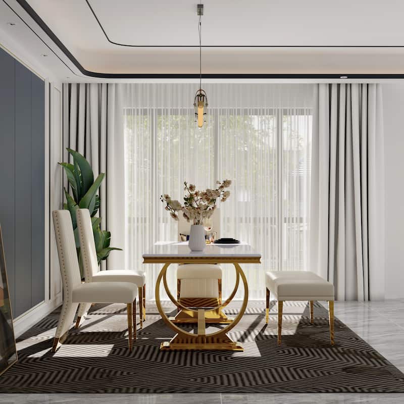 70 inch Dining Table Set with Boucle Dining Chairs