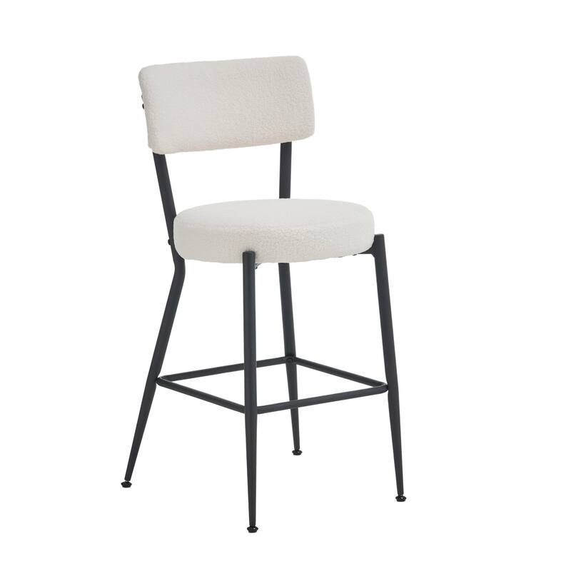Bar Stools Set of 2, Modern Counter Height Bar Stools with Curved Backrest, Metal Base High Stool, Upholstered Counter Stools