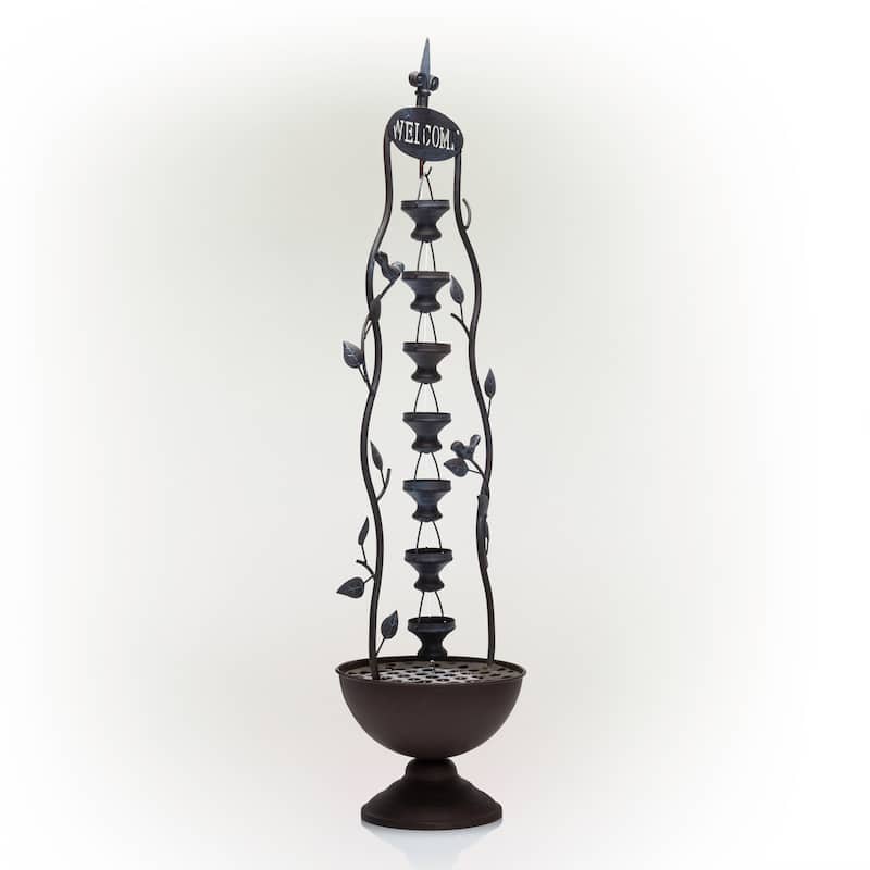 Alpine Corporation 41" Tall Indoor/Outdoor Metal Hanging 7-Cup Tiered Floor Water Fountain, Bronze