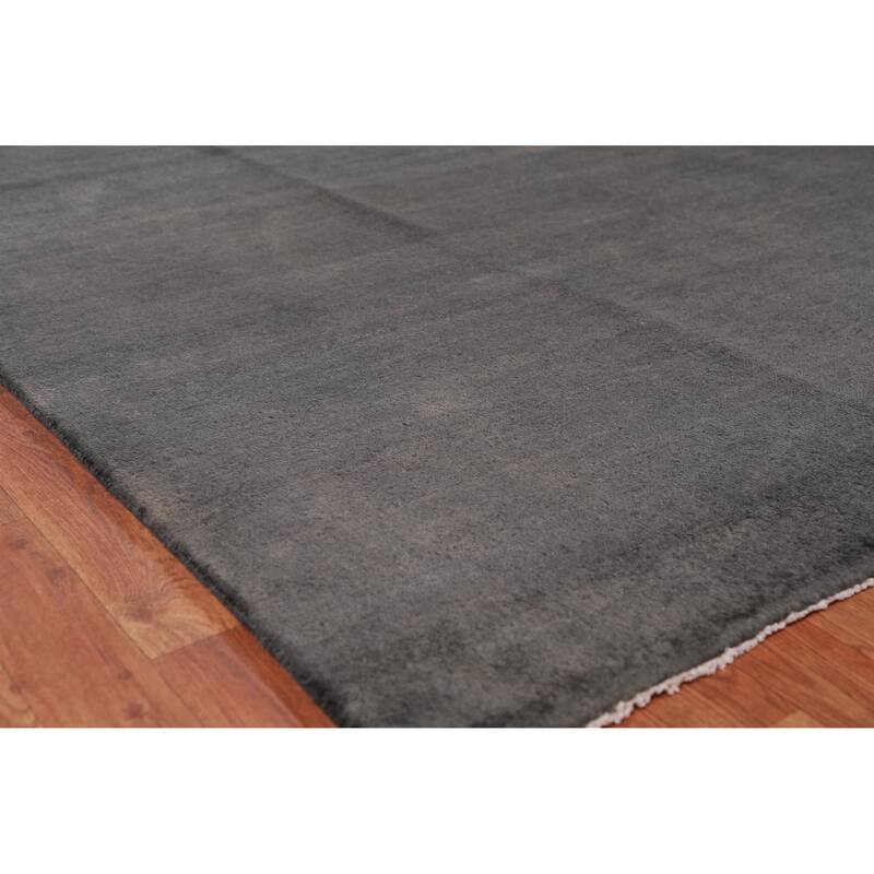 Hand Knotted Oriental 100% Wool Carpet Modern Solid Greys & Charcoal Gabbeh Area Rug - 12' 1'' X 9' 4''