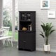 preview thumbnail 10 of 23, HOMCOM Kitchen Buffet Hutch Wooden Storage Cupboard with Framed Glass Door, Drawer and Microwave Space - 27"x15.75"x64.5" Black