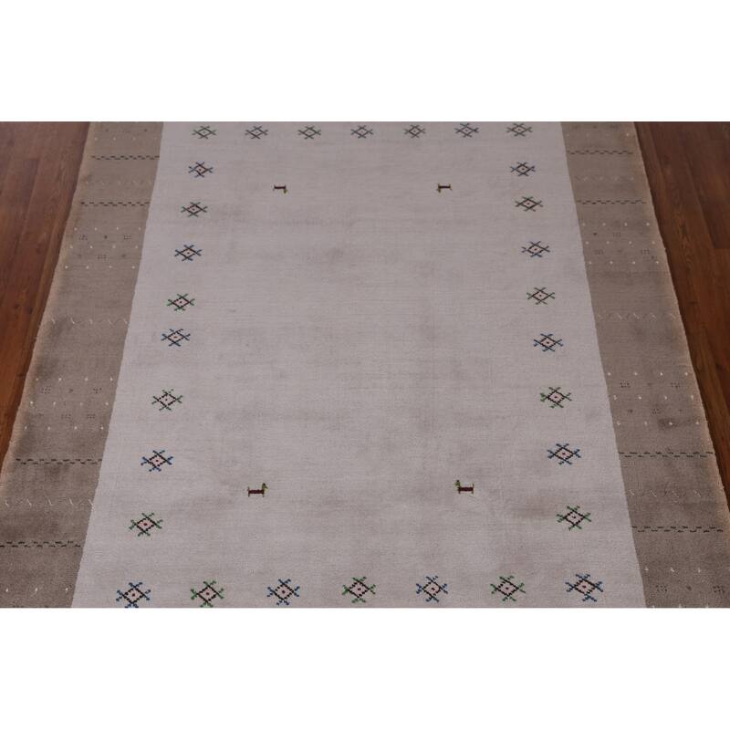 Hand Knotted Oriental 100% Wool Carpet Tribal Animal Pictorial Greys & Charcoal Gabbeh Area Rug - 7' 5'' X 5' 5''