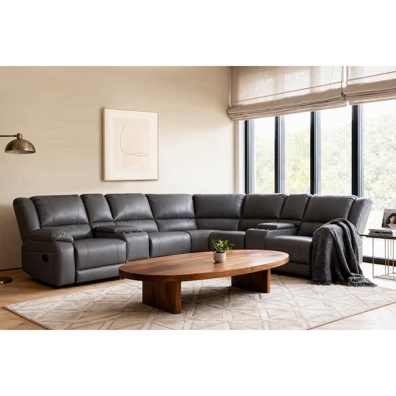 108" W Modern Contemporary Faux Leather 7 Piece Sectional Recliners - Grey