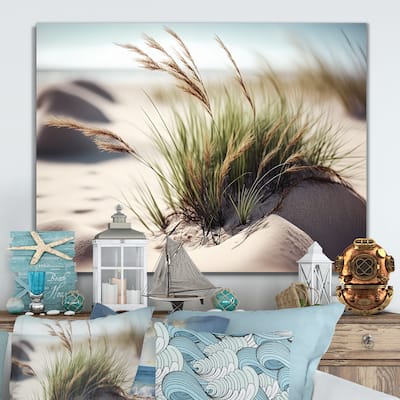 Designart 'Grass On Sand Dunes II' Beach Canvas Wall Art