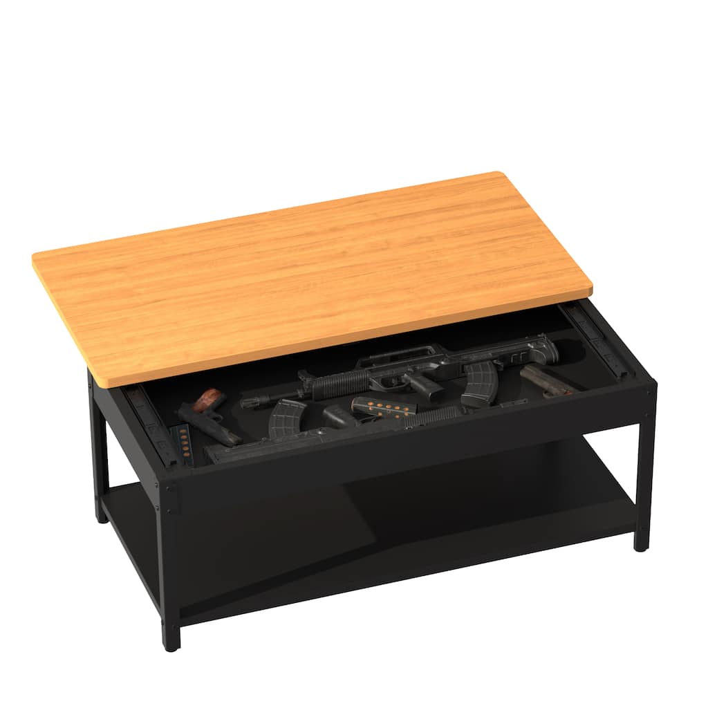 Rectangular double-layer coffee table with hidden storage compartment and fingerprint lock