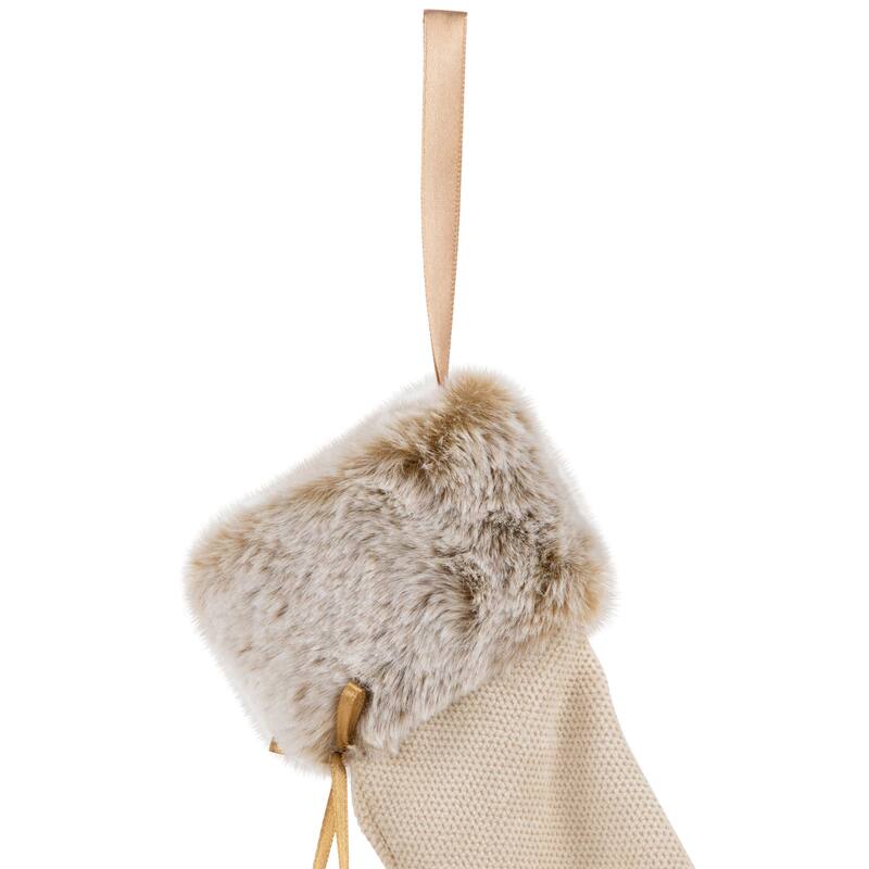 Plush Stockings Christmas Ornaments - 7.5" - Beige and Brown - Set of 2