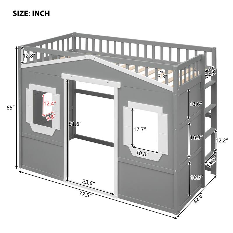 Stylish Wood Twin Loft Bed with Ladder and Guardrails, Space-Saving Design