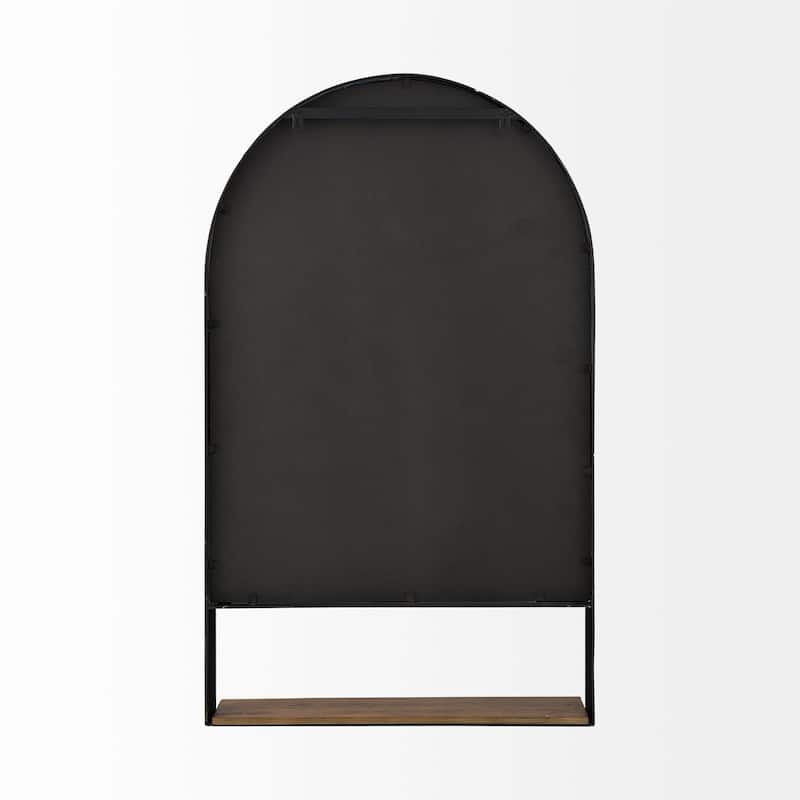 Cora Black Metal Frame With Brown Wood Shelf Arched Wall Mirror (40" x 24")
