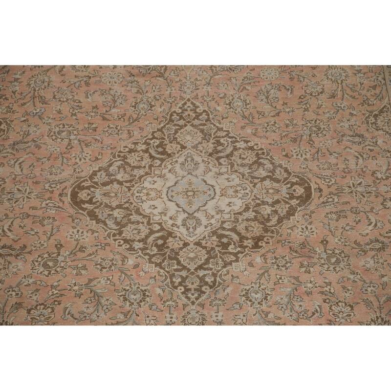 Hand Knotted Oriental 100% Wool Carpet Traditional Floral Pink Mashad Area Rug - 12' 6'' X 9' 10''