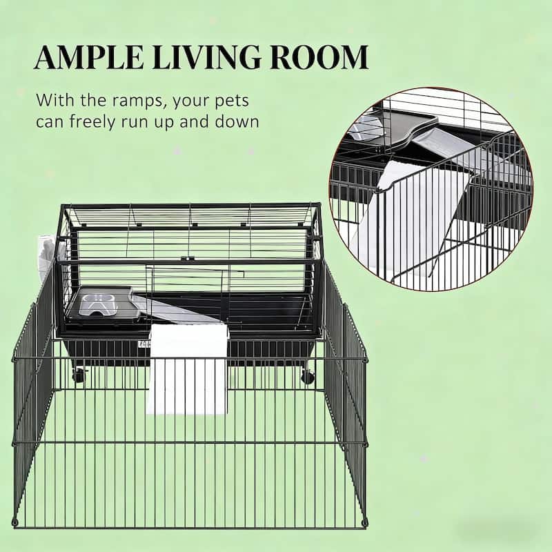 Rolling Metal Small Animal Hutch Cage,Small Pet Hutch,Spacious Pet House is designed for convenient cleaning - Black
