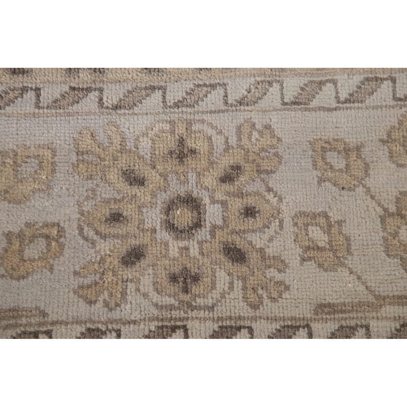Geometric Oushak Area Rug Hand-Knotted Oriental Wool Carpet - 9'0"x 11'9"