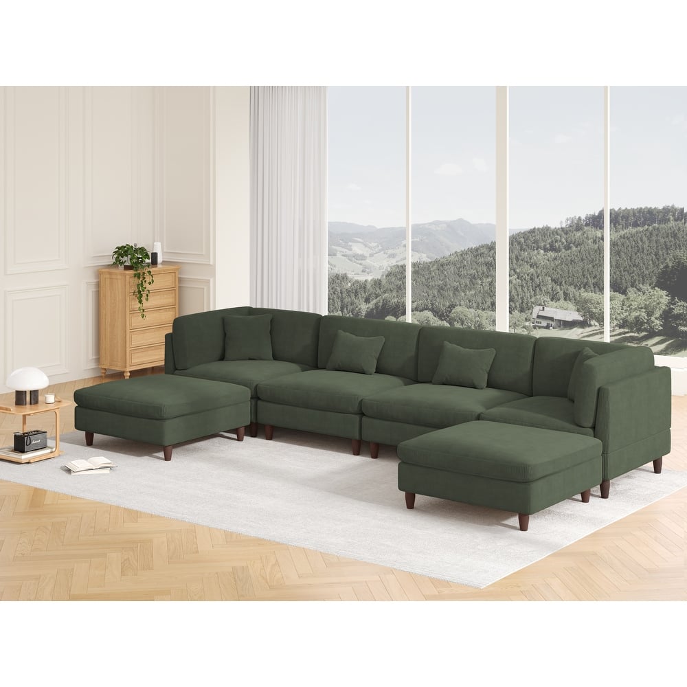 Corduroy Modular Sectional Sofa Set With Ottoman