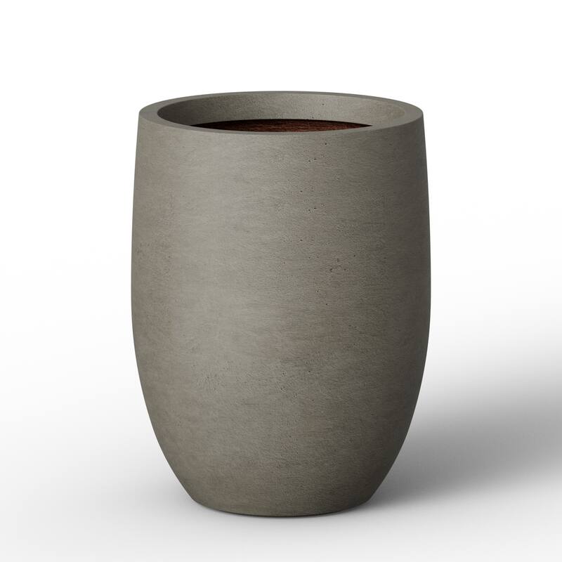 Concrete Round Planter Flower Pot with Drainage Holes - 12.5 x 16.5 - Stone Gray(Enhanced Interior)