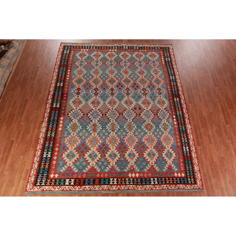 Reversible Kilim Oriental Area Rug Flatweave Home Decor Wool Carpet - 9'9"x 12'7"