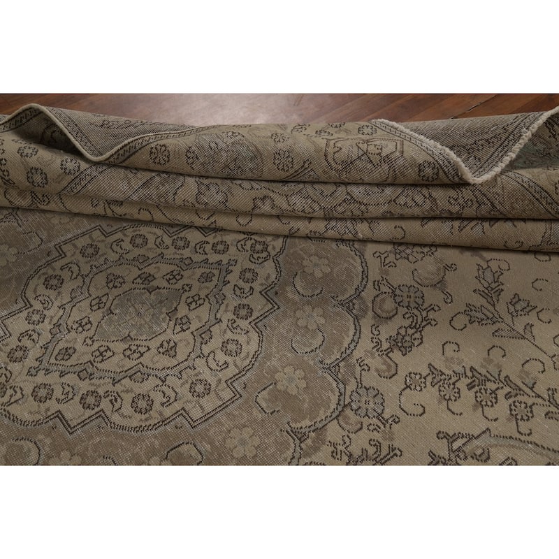 Traditional Tabriz Persian Vintage Rug Handmade Beige Wool Carpet - 9'7" x 12'1"