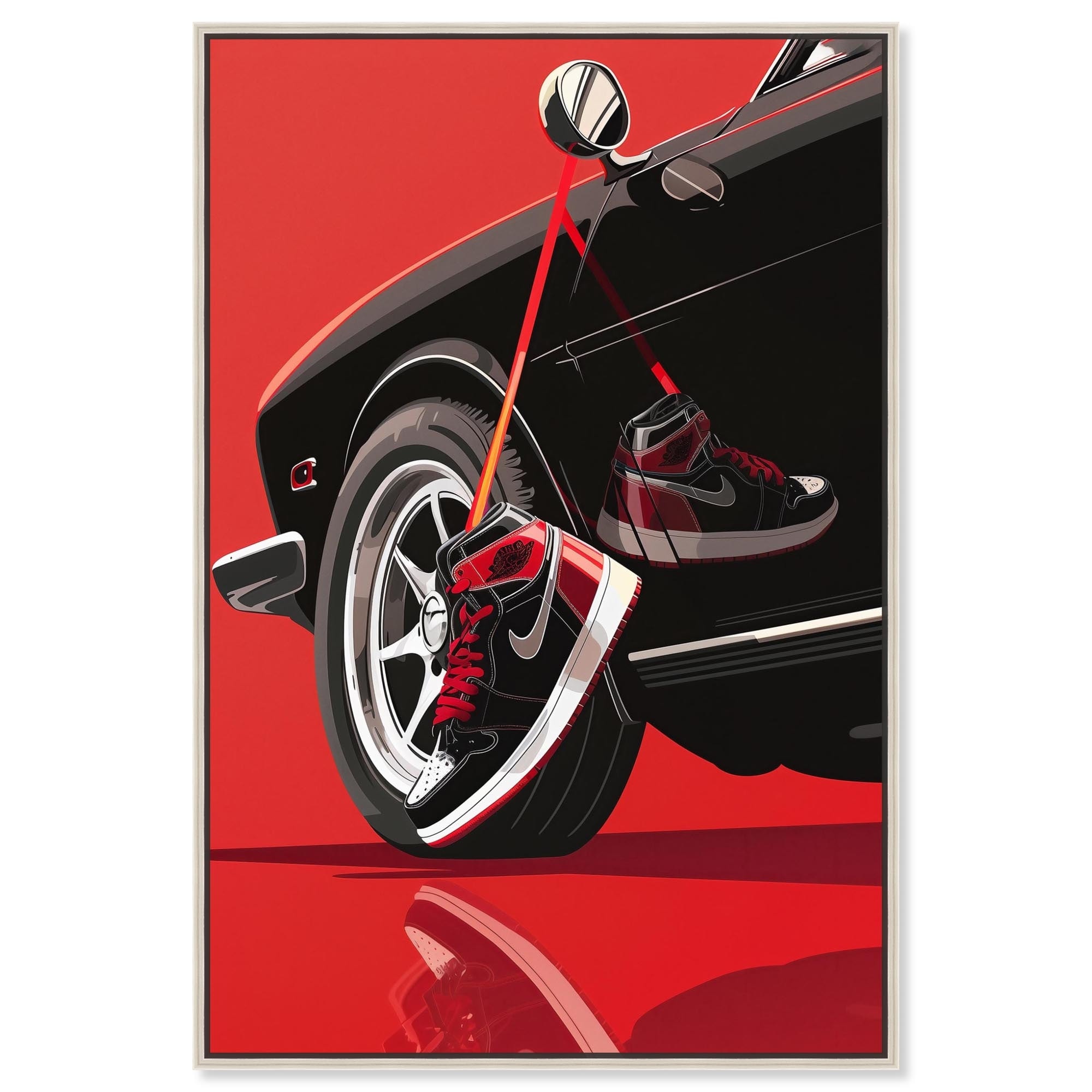 Red Bold Sneaker and Car Canvas by Art Remedy