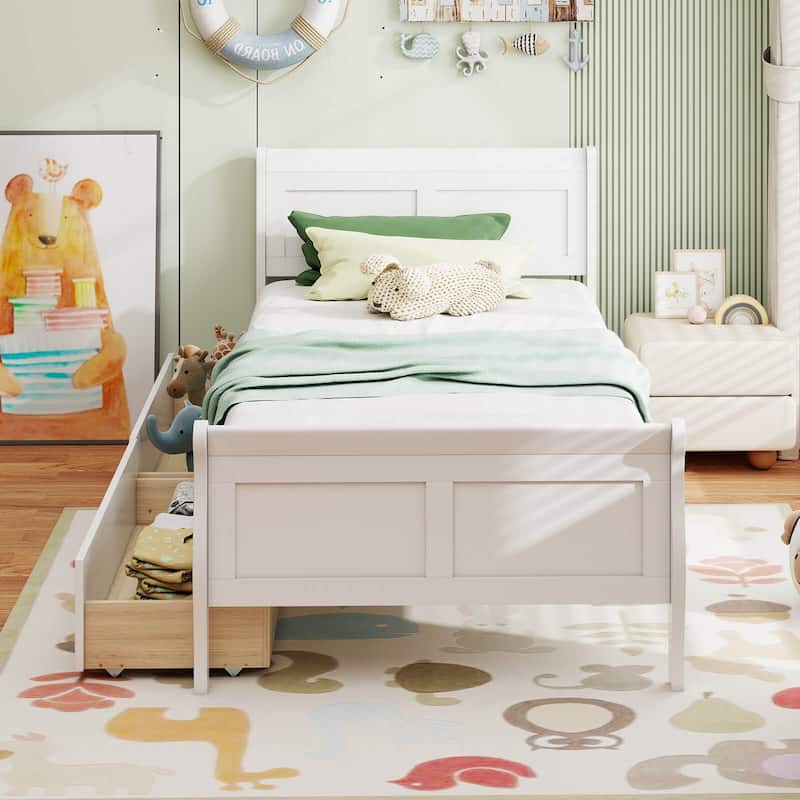 Costway Twin Size Bed Frame with 2 Storage Drawers Wood Platform Bed