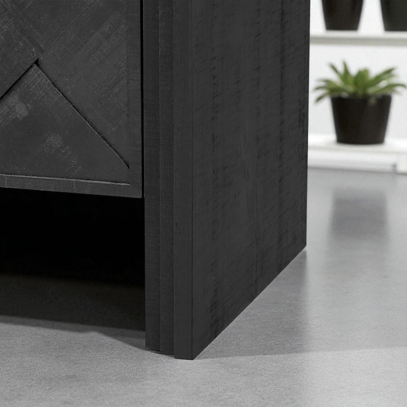Modern MDF Sideboard Buffet Cabinet with Woven Wood Slat Doors and Solid Wood Veneer for Hallway or Entryway