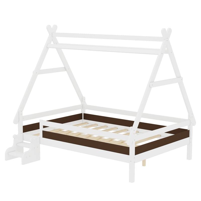 Childlike Fun House-shaped Platform Bed Frame with Low Profile Stairs