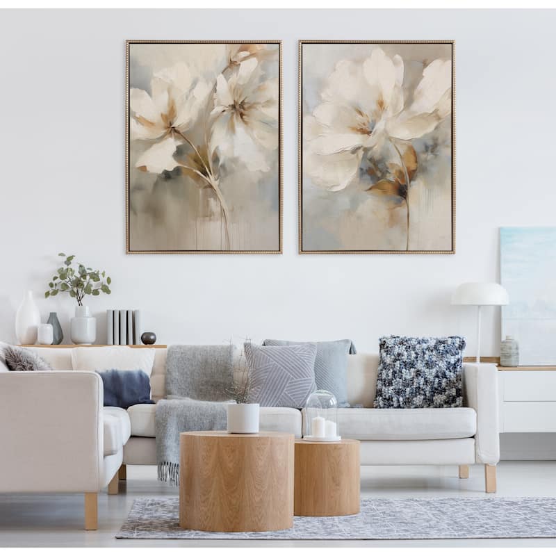 Kate and Laurel Sylvie Beaded Abstract Botanical Canvas