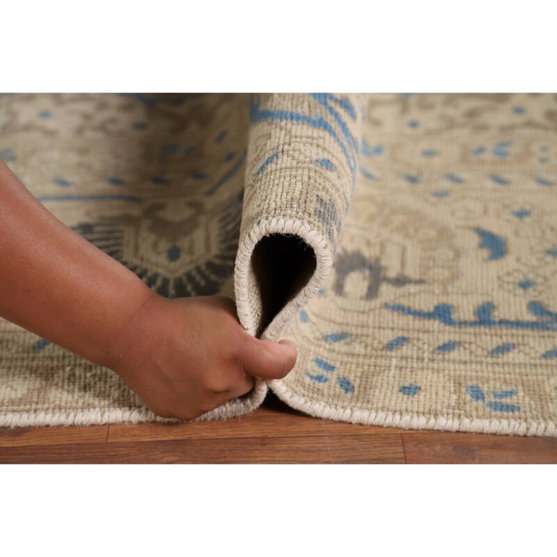 Distressed Blue Tabriz Vintage Persian Area Rug Handmade Wool Carpet - 9'7" x 12'2"