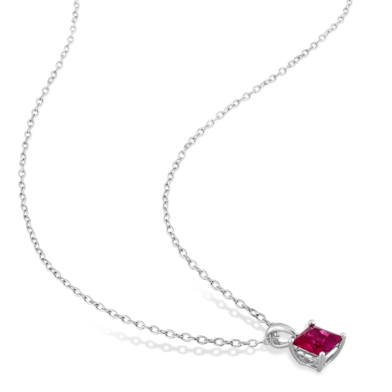 Miadora 4 3/8ct TGW Square Created Ruby Set of Necklace and Earrings in Sterling Silver