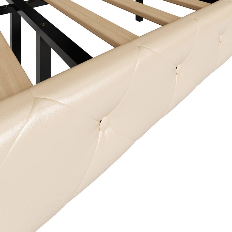 Christopher Knight Home - Modern Upholstered Platform Bed with Wood & Metal Frame - with 44.5" Tall Button-Tufted Headboard